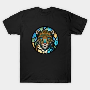 Leopard Animal Portrait Stained Glass Wildlife Outdoors Adventure T-Shirt